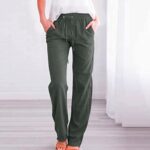 LRMQS Womens Casual Linen Pants 2024 Spring Drawstring Elastic Waist Trousers with Pockets Lounge Fashion Vacation Clothing