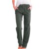 LRMQS Womens Casual Linen Pants 2024 Spring Drawstring Elastic Waist Trousers with Pockets Lounge Fashion Vacation Clothing
