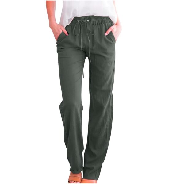 LRMQS Womens Casual Linen Pants 2024 Spring Drawstring Elastic Waist Trousers with Pockets Lounge Fashion Vacation Clothing