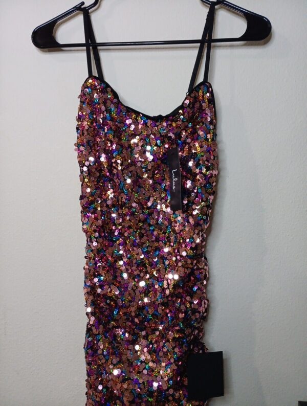 Lulu's Confetti Party Sequin Bodycon Mini Dress Pink Multi Ruched Sleeveless NWT
