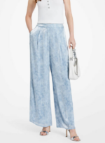 MICHAEL Michael Kors LIGHT BLUE Iridescent Print Wide Leg Pants Size L NWT $135