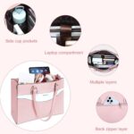 MOSISO Laptop Tote Bag for Women, 15.6 inch Work Teacher Laptop Bag, PU Leather Curved Line Computer Briefcase, Large Capacity Handbag for Business Office, Pink
