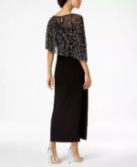 MSK Beaded Cape Gown Black Silver Size 1X Evening Wedding