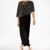 MSK Beaded Cape Gown Black Silver Size 1X Evening Wedding