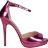 NINA Womens Famia Metallic Round Toe Platform Stiletto Pumps Dress Sandals High Heel 3" & Up - Pink