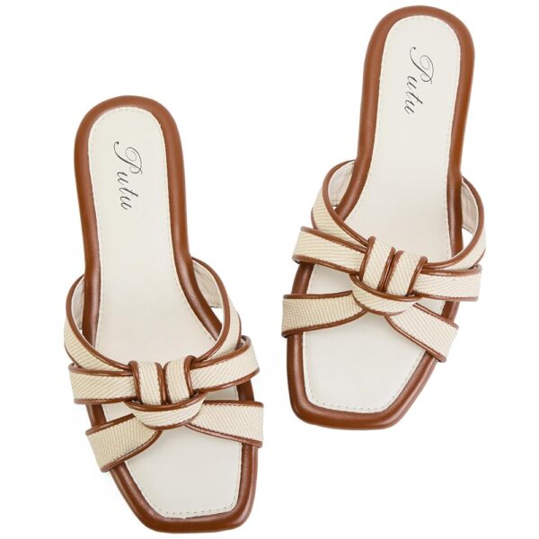 Putu Women's Flat Sandals Square Toe Slide Sandals Braided Sandals for Vacation