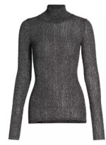 Rag & Bone Lexi Semisheer Cotton Blend Rib Turtleneck Top Silver Black Med NWT