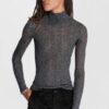 Rag & Bone Lexi Semisheer Cotton Blend Rib Turtleneck Top Silver Black Med NWT