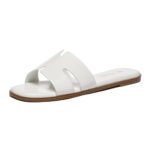 Rihero Women's Dressy Flat Sandals Comfortable Slip On Leather Slide Sandals