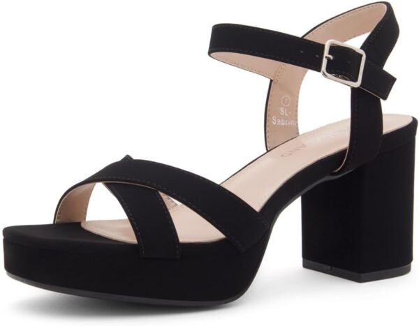 Shoe Land SL-Sabrina Women's Platform Heels, 3-Inch Chunky Block Heeled Sandals, Square Open Toe Ankle Strappy Dressy Heels for Prom, Wedding, Party, and Evening