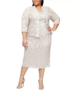 SL Fashions Plus Size 2-Pc. Lace Jacket & Sheath Dress Set Women's 18W Champagne