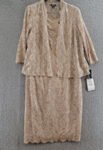 SL Fashions Plus Size 2-Pc. Lace Jacket & Sheath Dress Set Women's 18W Champagne