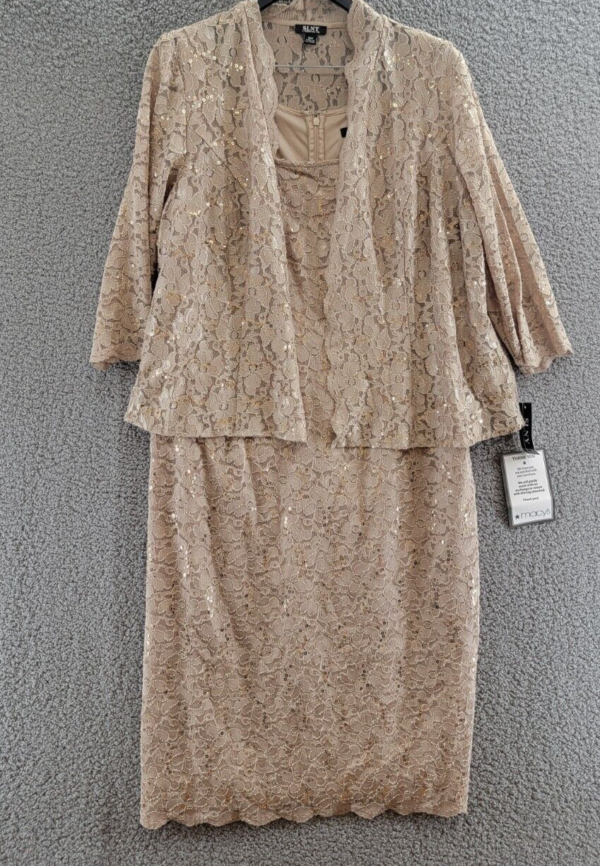 SL Fashions Plus Size 2-Pc. Lace Jacket & Sheath Dress Set Women's 18W Champagne