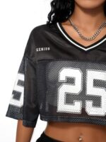 SOLY HUX Jersey Shirts for Women Y2k Crop Tops Streetwear Sportswear Short Sleeve T-Shirt Cute Football Jersey Top