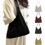 Spencer Tote Shoulder Bag for Women Suede Slouchy Bag Hobo Handbag Office Tote Purse for Travel Work School, Black