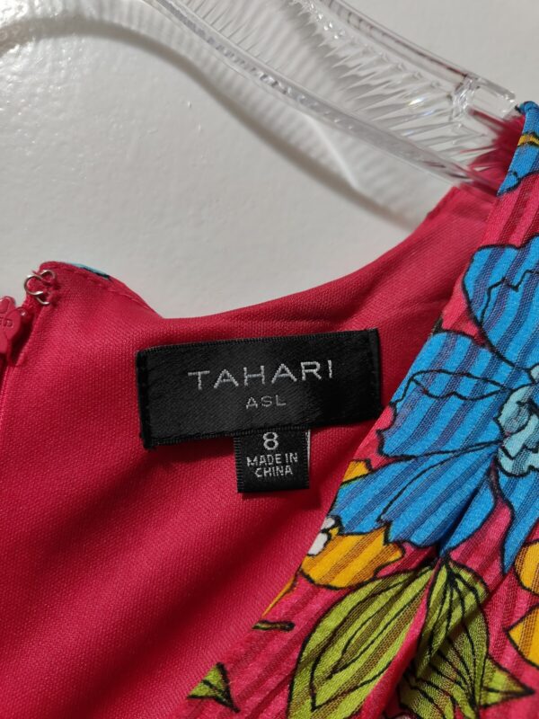 Tahari Asl Women's Multicolor Floral Semi Sheer Belted Faux Wrap Dress Size 8