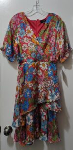 Tahari Asl Women's Multicolor Floral Semi Sheer Belted Faux Wrap Dress Size 8