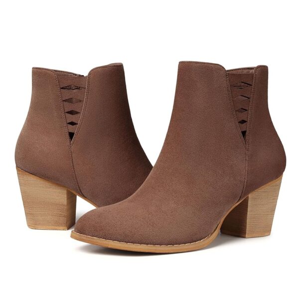 TEMOFON Ankle Boots for Women Booties: Suede Short Boot with Chunky Low Heel, Almond Toe Comfortable Dressy Shoes Side Zipper 2024 Trendy Fall
