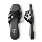 Trary Women's Flat Sandals Open Square Toe Slip on Slippers Casual Dressy Comfortable Soft Leather Summer Fashion Slide Sandals for Women Vacation Beach Party