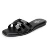 Trary Women's Flat Sandals Open Square Toe Slip on Slippers Casual Dressy Comfortable Soft Leather Summer Fashion Slide Sandals for Women Vacation Beach Party