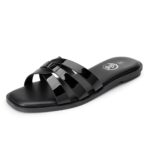 Trary Women's Flat Sandals Open Square Toe Slip on Slippers Casual Dressy Comfortable Soft Leather Summer Fashion Slide Sandals for Women Vacation Beach Party