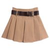 Women with Belt Pleated Half Skirt Short Skirt high Waist A-line Umbrella Skirt Half Skirt Latex Mini Skirt