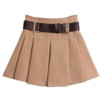 Women with Belt Pleated Half Skirt Short Skirt high Waist A-line Umbrella Skirt Half Skirt Latex Mini Skirt