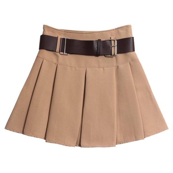 Women with Belt Pleated Half Skirt Short Skirt high Waist A-line Umbrella Skirt Half Skirt Latex Mini Skirt