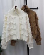 Women's Fashion Stand Collar Tassel Zipper Knitted Sweater Cardigan Jacket 2662