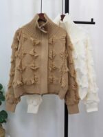 Women's Fashion Stand Collar Tassel Zipper Knitted Sweater Cardigan Jacket 2662