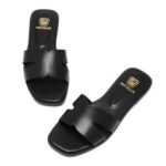 Women's Flat Sandals Dressy Comfortable Slide Sandals Fashion Square Open Toe Slip On Beach Sandals for Summer