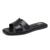 Women's Flat Sandals Dressy Comfortable Slide Sandals Fashion Square Open Toe Slip On Beach Sandals for Summer