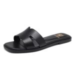 Women's Flat Sandals Dressy Comfortable Slide Sandals Fashion Square Open Toe Slip On Beach Sandals for Summer