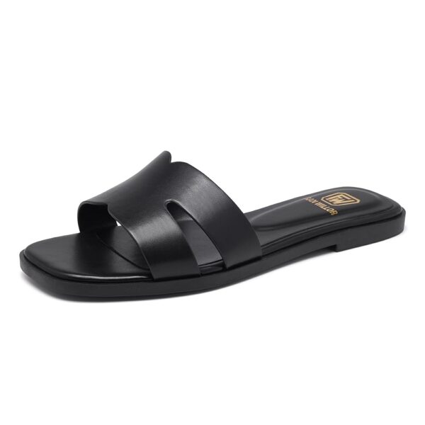 Women's Flat Sandals Dressy Comfortable Slide Sandals Fashion Square Open Toe Slip On Beach Sandals for Summer