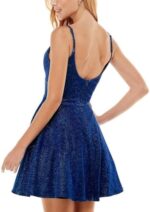 Womens Juniors Glitter Cut-Out Fit & Flare Dress Navy 5