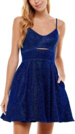 Womens Juniors Glitter Cut-Out Fit & Flare Dress Navy 5