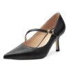 Womens Mary Jane Kitten Mid Heel Pumps Pointed Toe Slip-on Buckle Back Strap Dress Shoes Party Office Wedding 2.55 Inch