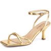 Women's Sandals Square Open Toe Kitten Heels Strappy Ankle Strap Sandals for Women Comfort Dress Party Shoes
