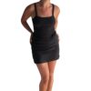 Women's Sexy Ribbed Slip Dress Solid Color Spaghetti Strap Backless Mini Bodycon Party Club Dress