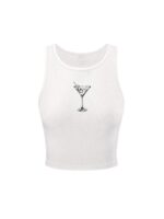 Women's Sleeveless Ribbed Knit Tank Top Graphic Print Crew Neck Tee Shirt Casual Slim Fit Crop Tops