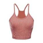 Womens Y Back Sports Bra Seamless Rib-Knit Camisole Crop Tank Tops Racerback Spaghetti Strap Workout Yoga Bra