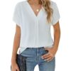 BMJL Women's Dressy Casual Blouses White Business Work Tops Petal Short Sleeve V Neck T Shirt Summer Outfits 2024
