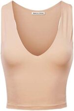 Made by Emma Women's Solid Sleeveless V Neck Ribbed Crop Tank Top