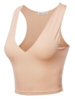 Made by Emma Women's Solid Sleeveless V Neck Ribbed Crop Tank Top