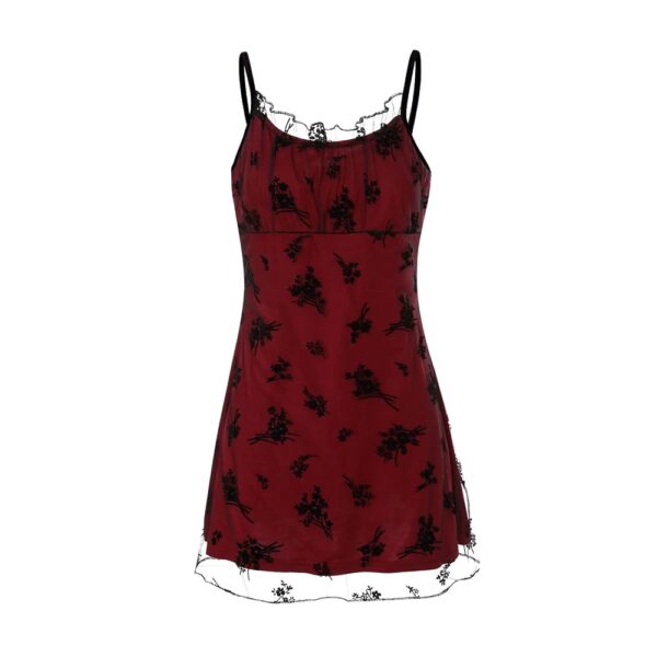 Women Chic Vintage Mesh Lace Fairy Dress Sleeveless Spaghetti Strap Grunge 90S Aesthetic E-Girl Mini Dress