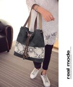 Women Printing Canvas Shoulder Bag Casual Handbags Purse Retro Tote
