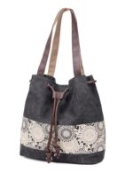 Women Printing Canvas Shoulder Bag Casual Handbags Purse Retro Tote