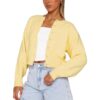 Women Y2K Button Front Crop Sweater Cardigan Solid Color Crew Neck Long Sleeve Knit Fall Tops Streetwear