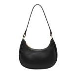 Women's Leisure Fashion Solid Color Contrast One Shoulder Versatile PU Dumpling Bun Shoulder Bag for (Black, One Size)