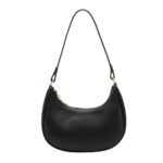 Women's Leisure Fashion Solid Color Contrast One Shoulder Versatile PU Dumpling Bun Shoulder Bag for (Black, One Size)